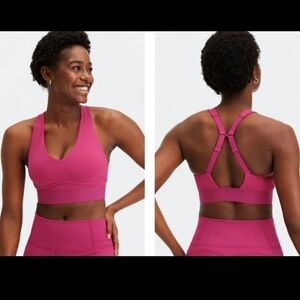 Fabletics All Day Every Day V-Neck Adjustable Strap Sports Bra XS Women Pink